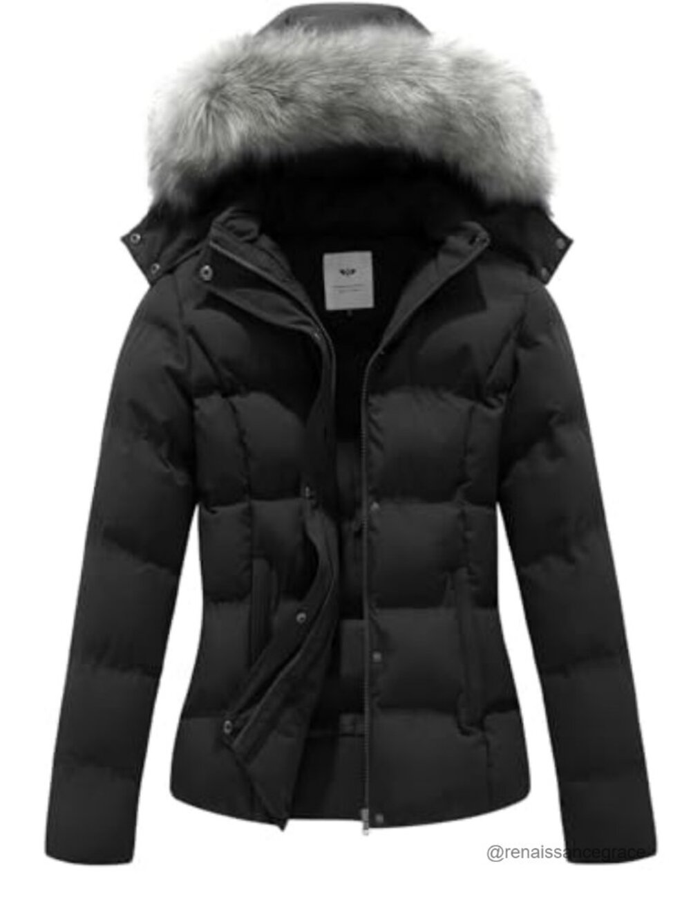 GGleaf Women's Winter Puffer Quilted Coat Removable Faux Fur Hood